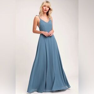 Lulu's Meteoric Rise Slate Blue Maxi Dress